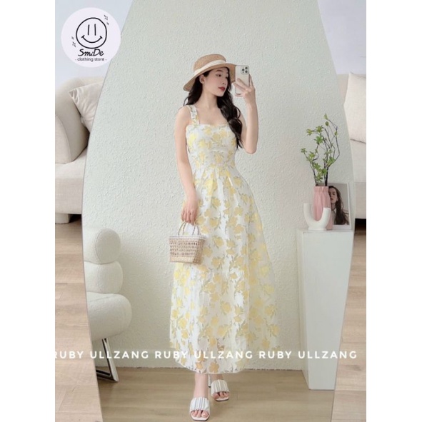 ĐẦM HOA VÀNG STYLE NHẸ NHÀNG DÀI ĐẾN CỔ CHÂN