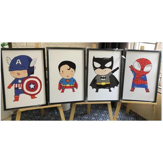 Bộ 4 tranh canvas marvel ngộ nghĩnh trang trí phòng trẻ em bé trai