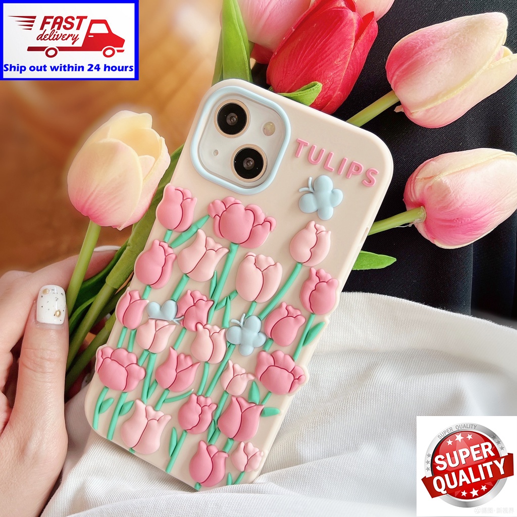 Ốp Điện Thoại Mềm Chống Sốc In Hình Hoa Tulip Hoạt Hình Cho iPhone 67 8 X XS XR XSMAX 11 12 13promax