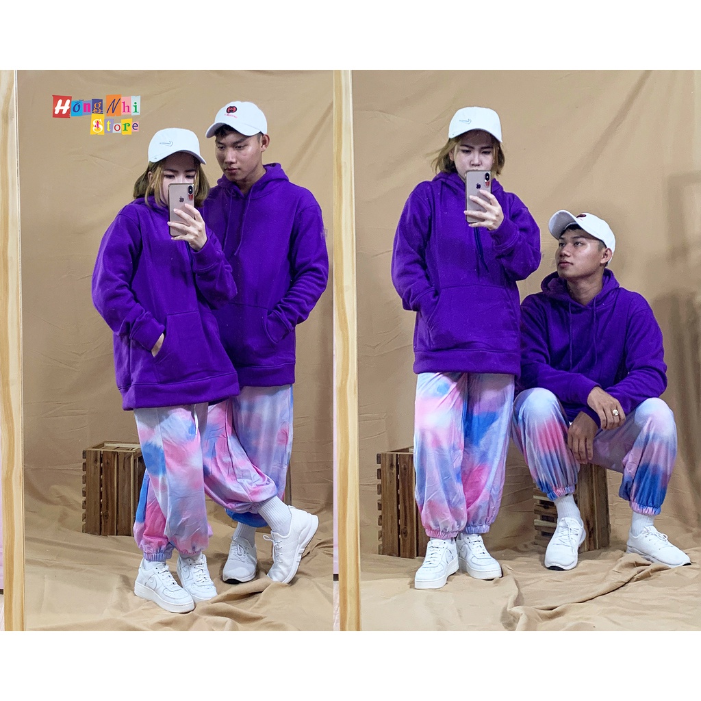 Áo Khoác Hoodie Trơn Ulzzang Unisex Màu Tím Đậm Chất Nỉ Bông Cao Cấp Dáng Rộng Nam Nữ - MM