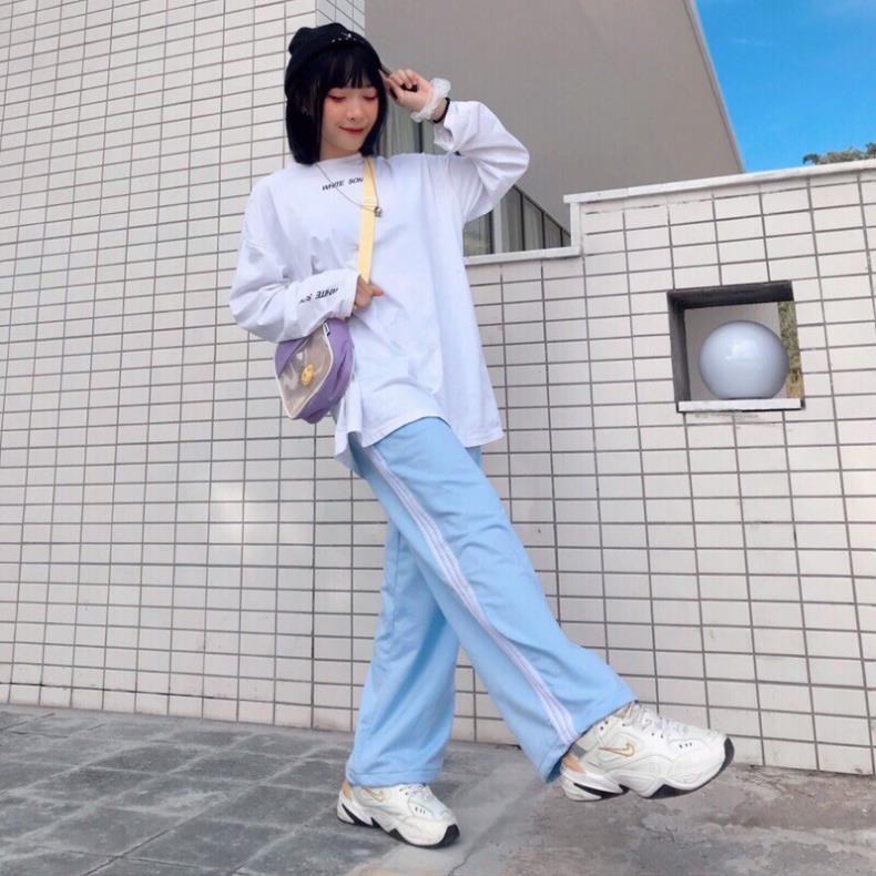 Quần Dài Thể Thao Rainbow Nữ 🌸 Culottes Suông Ống Rộng Kẻ 3 Sọc Line Màu ĐEN | TRẮNG | XANH Ulzzang 🌸