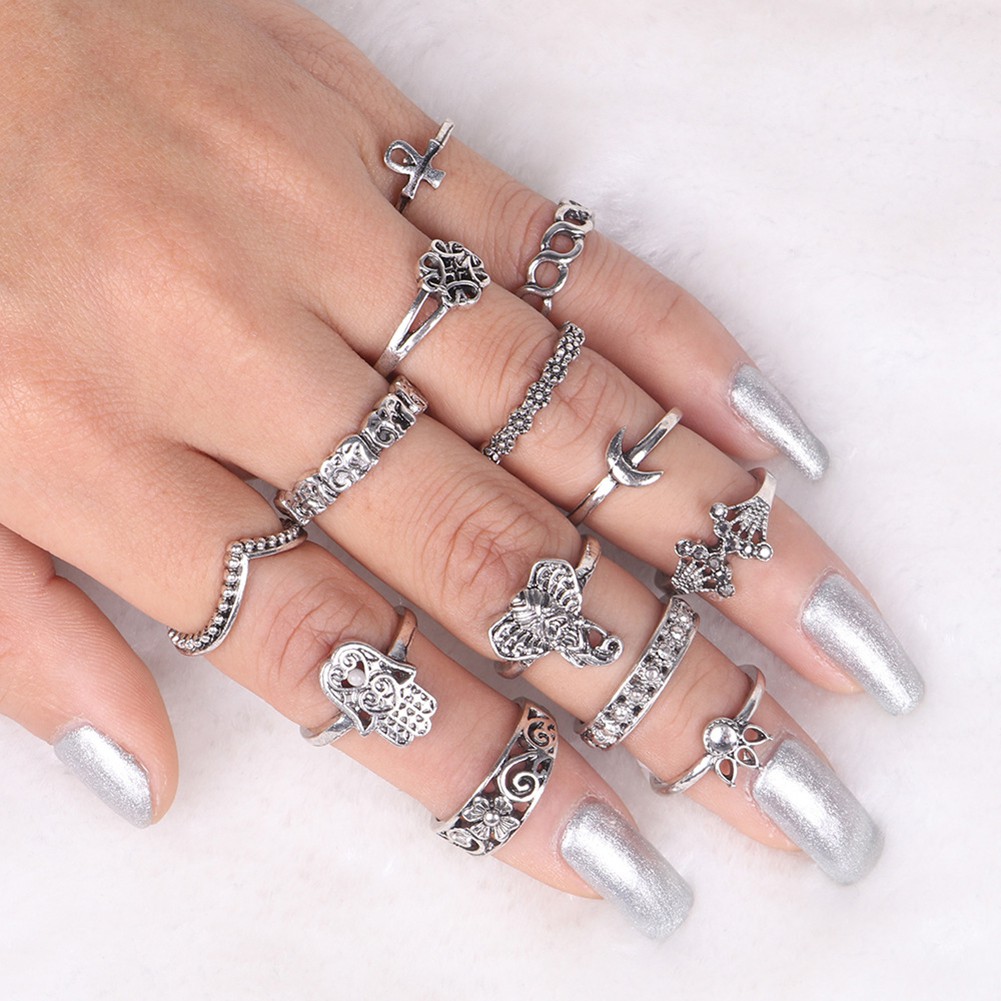 Bộ 13 Nhẫn Đeo Đốt Ngón Tay Nhiều Kiểu Họa Tiết Phong Cách Boho Thời Trang Cho Nữ