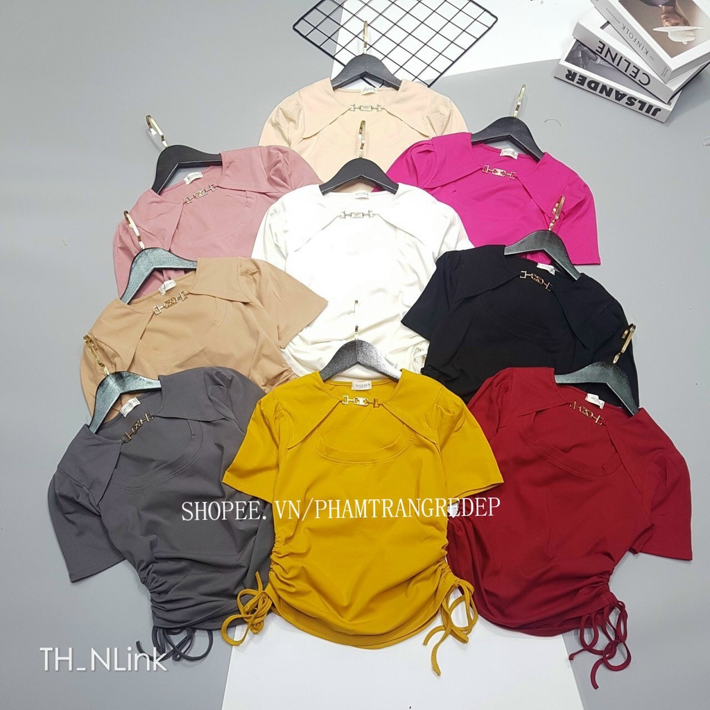 Áo thun body tay ngắn cổ hở xích ngực rút dây 2 bên AT020 - phamtrangredep shop