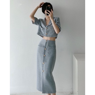 Set váy đầm dạ vải tweet dáng dài
