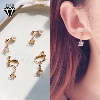 Khuyên tai hình học đính đá zircon thời trang Hàn Quốc sáng tạo