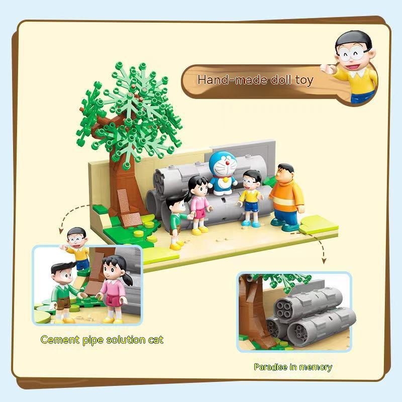 Đôrêmon cảnh cổ điển mô hình xây dựng khối lắp ráp máy thời gian hộp màn hình trong suốt chống bụi