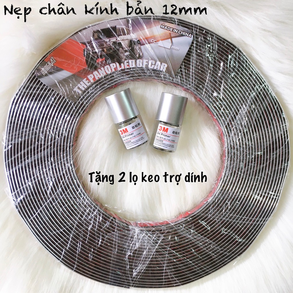 Nẹp viền chân kính ô tô mạ Crom rộng 1,2cm x 15m Kèm 02 Lọ dung dịch keo mồi 3M