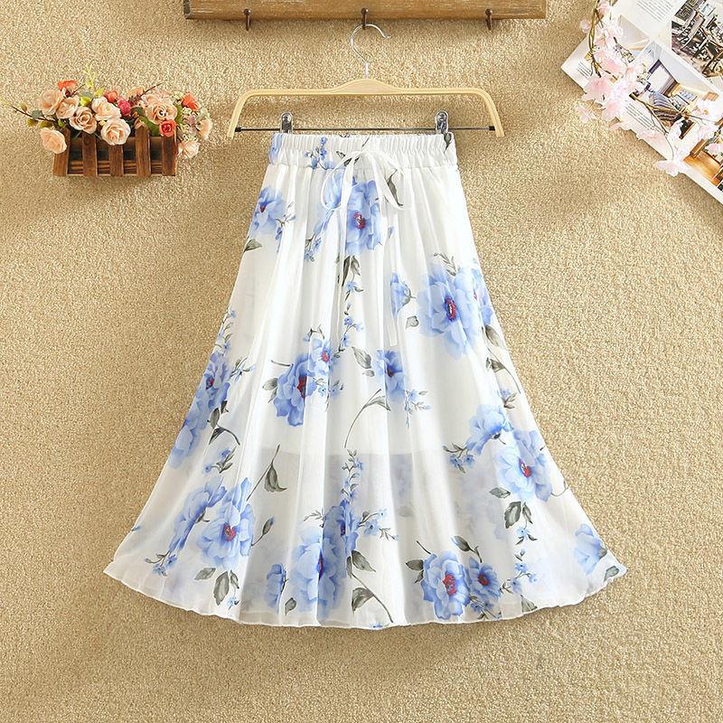 Chân Váy Voan Xòe Chữ A Lưng Thun In Họa Tiết Xinh Xắn Thời Trang Xuân Hè Cho Nữ