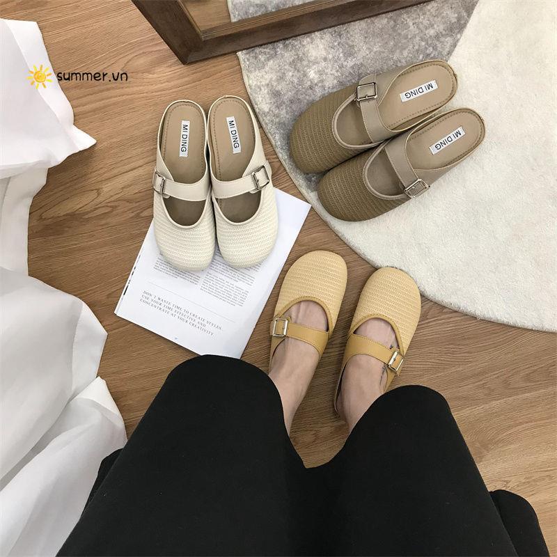 Dép Bít Mũi Tròn Dệt Phong Cách Retro Xuân Hè 2022 Thời Trang Mới Cho Nữ