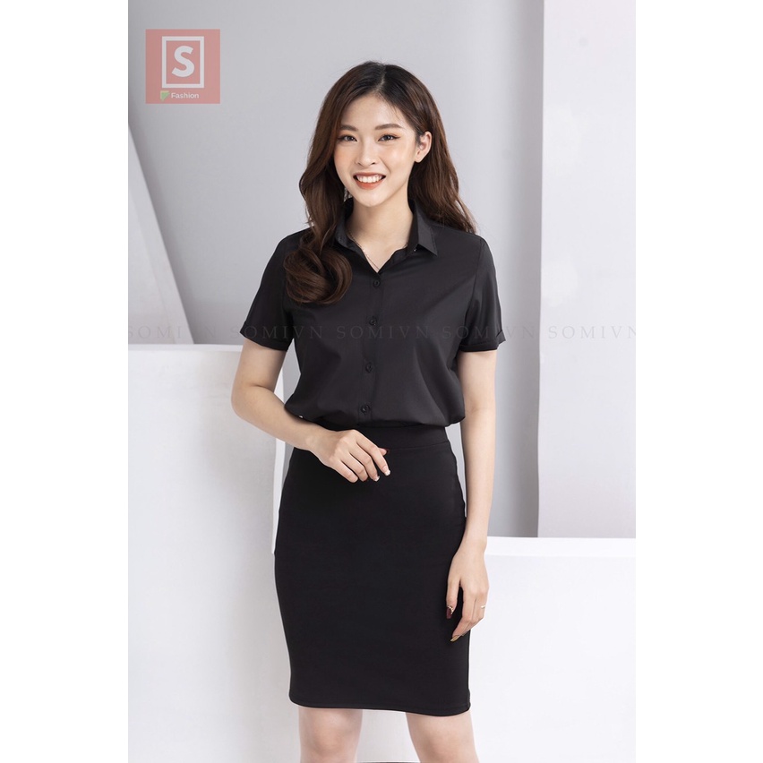 Áo sơ mi nữ tay ngắn công sở đen