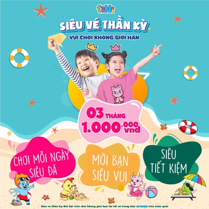 - Evoucher tiNiWorld VÀ tiNiPark - Siêu Vé Thần Kỳ Vui Chơi Thả Ga Gói 03 Tháng MGK03