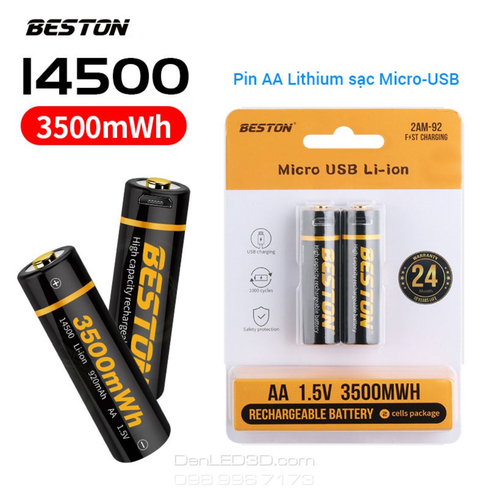 [Chính Hãng BESTON ] Pin AA Lithium-ion 3500mWh 1.5V Cho Karaoke, Đèn Pin, Sạc Nhanh Cổng USB