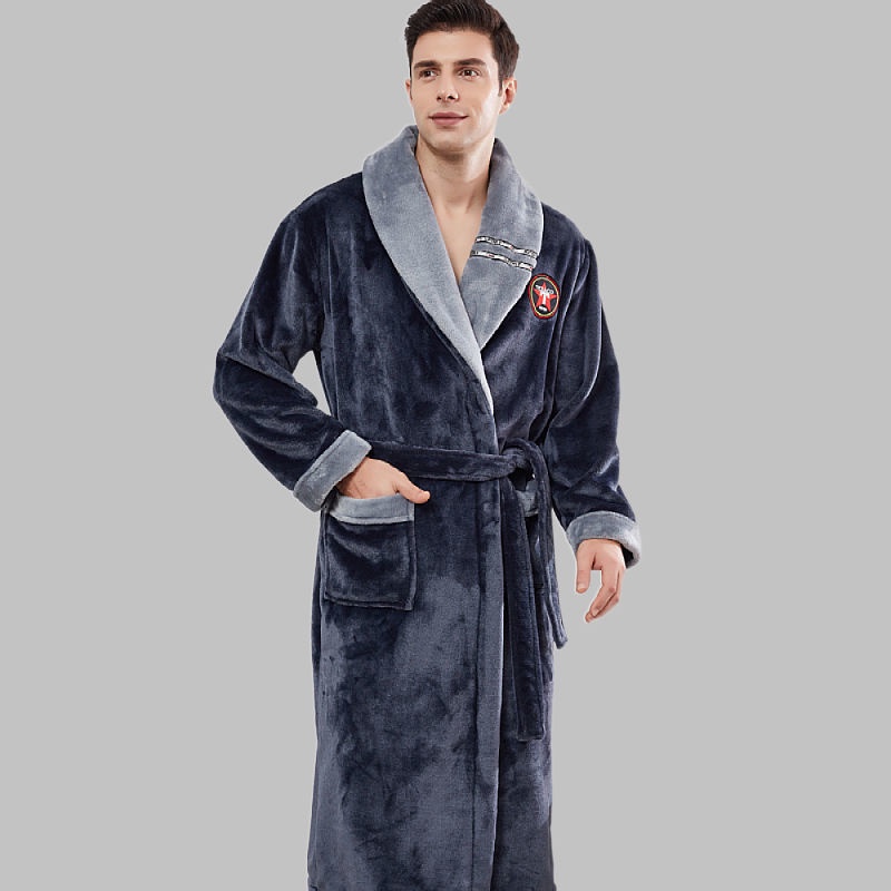 Flannel pyjama nam mùa thu / đông mới cỡ lớn trong nhà Đồ mặc Coral Fleece Nightgown Áo choàng tắm và cho với Nhung