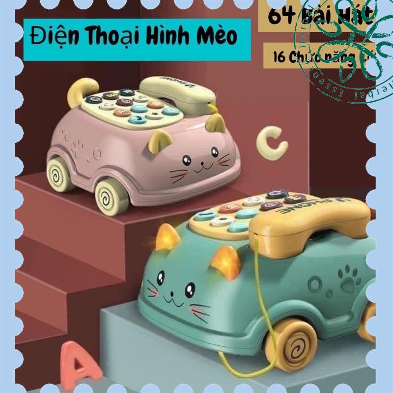 ĐTM - Đồ chơi ô tô điện thoại mèo chạy pin phát nhạc ngoe nguẩy cái đuôi đáng yêu cho bé