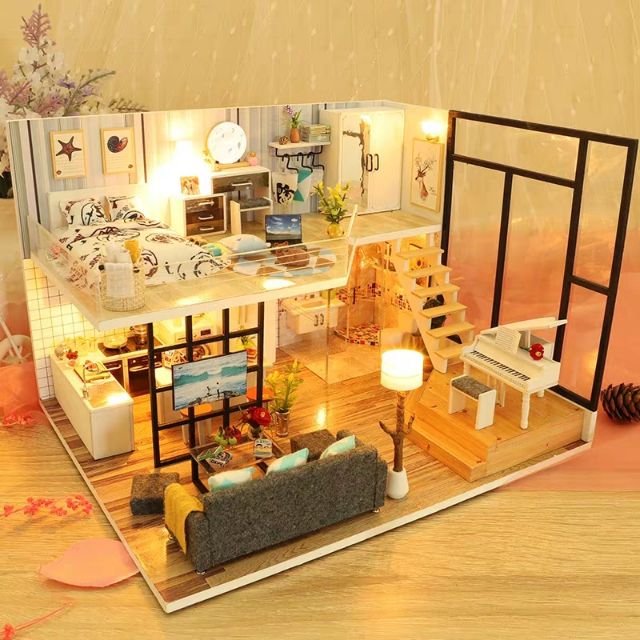 Kèm mica và keo dán - Mô hình nhà gỗ búp bê Dollhouse DIY - M023A Happiness Code