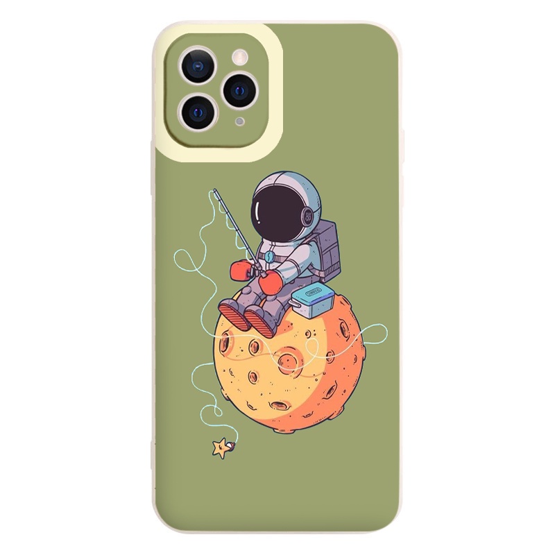 Ốp iphone cạnh vuông Phi Hành Gia nền xanh cho ip 6/8/7/plus/x/xr/xsmax/12 pro max/11pro max/13pro max-nt053