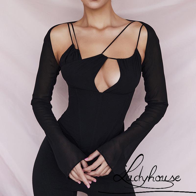 Áo Thun Tay Dài Phối Lưới Dây Kiểu Cách Điệu Màu Sắc Lạ Mắt Cho Nữ