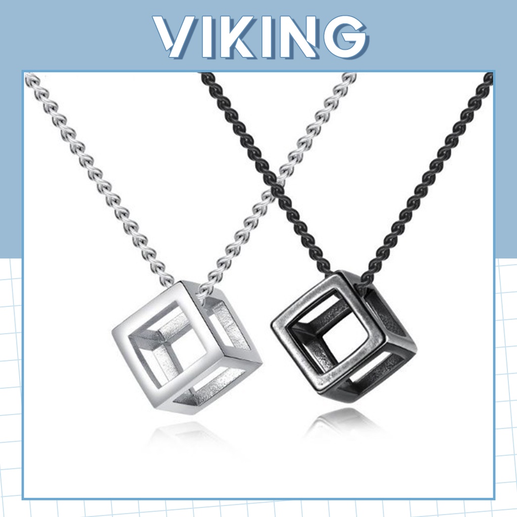 Vòng Cổ Dây Chuyền Nam Nữ Charm Khối Lập Phương Rỗng Cá Tính N32