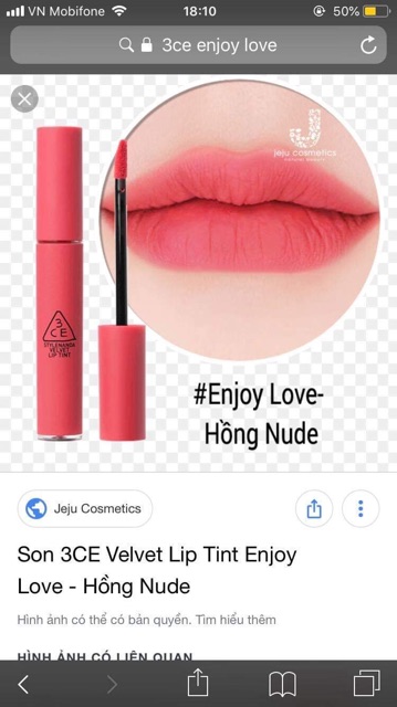 AUTH - Son 3CE Velvet Lip Tint Enjoy Love - Hồng Nude