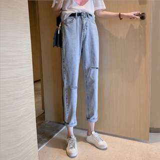 Quần jean nữ rách gối cạp cao 93HEY quần jean dáng baggy màu xanh phong cách hàn quốc QJ02