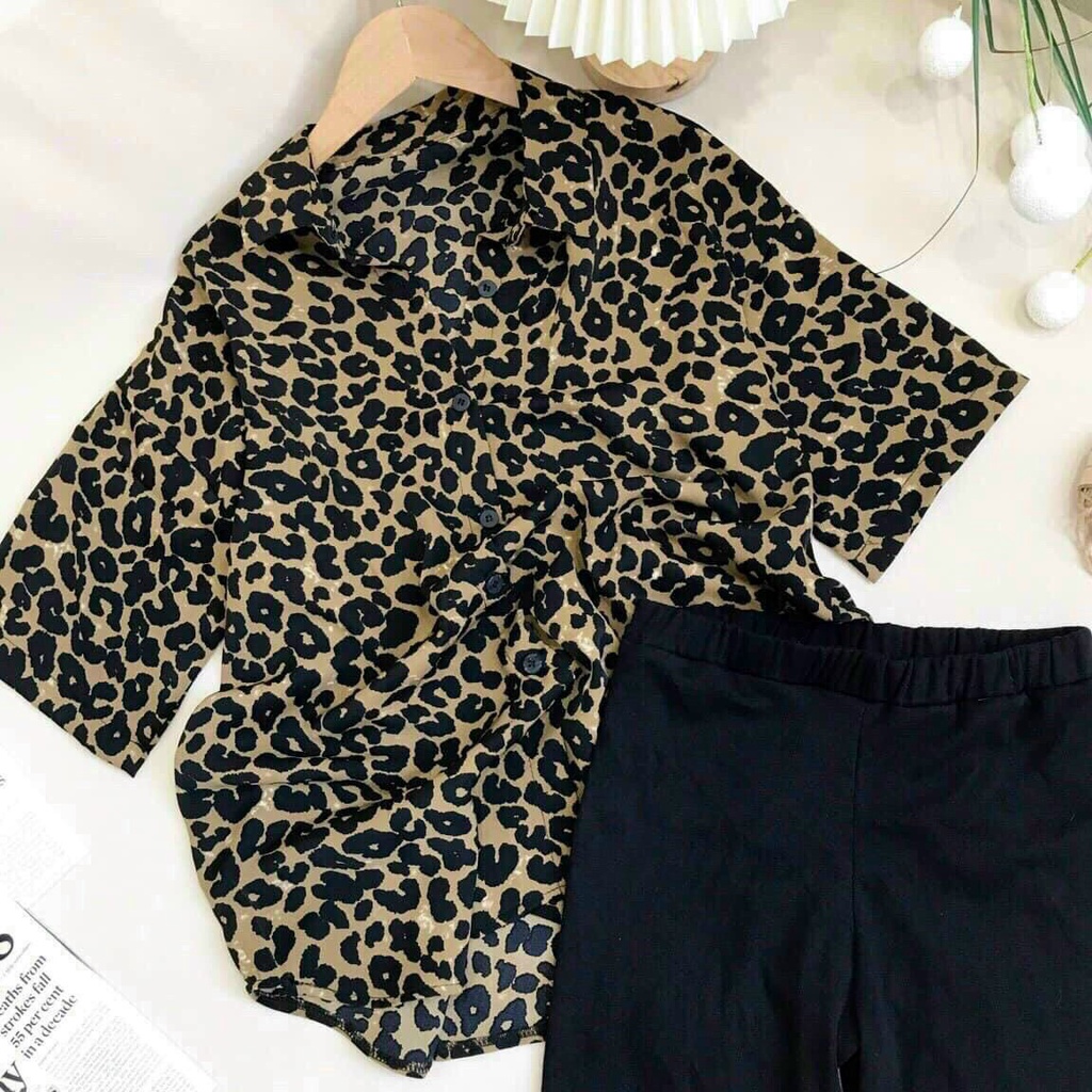 Sét Bộ Ngố Họa Tiết Beo Quần Thun Đen Thời Trang Nữ Sam Closet Free Size 40-55kg