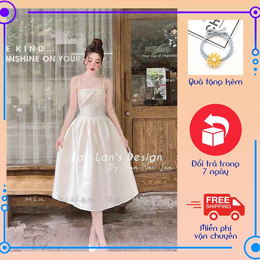 Đầm dạ hội trắng 2 dây nơ ngực phối ren ChemMix thiết kế siêu xinh cho nàng dự tiệc, hẹn hò