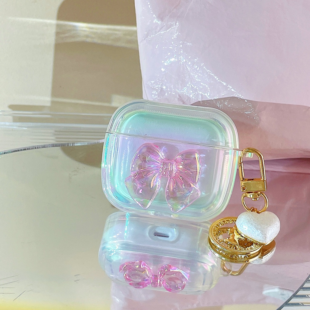 Vỏ Bảo Vệ Hộp Sạc Tai Nghe Bluetooth AirPods 1 2 pro 3 2021 gen3 Bằng Silicon Tpu Mềm Trong Suốt Đính Nơ Nhiều Màu Dễ Thương
