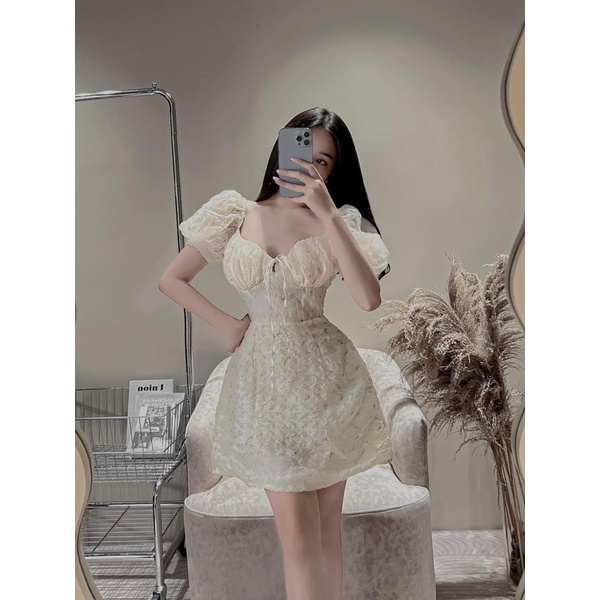 Váy hoa cúp ngực tay bồng