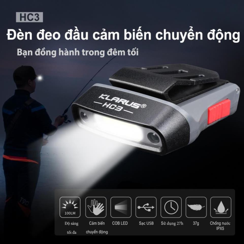 [BẢN MỚI NHẤT] [HÀNG NHẬP KHẨU] KLARUS HC3 GREY, đèn pin sạc,đeo đầu - độ sáng 100lm sử dụng 27h