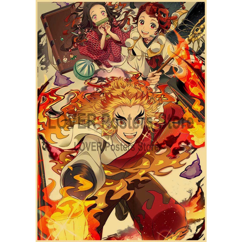 Tranh Giấy Kraft Treo Tường Trang Trí Phong Cách Retro In Hình Anime Demon Slayer Kimetsu No Yaiba