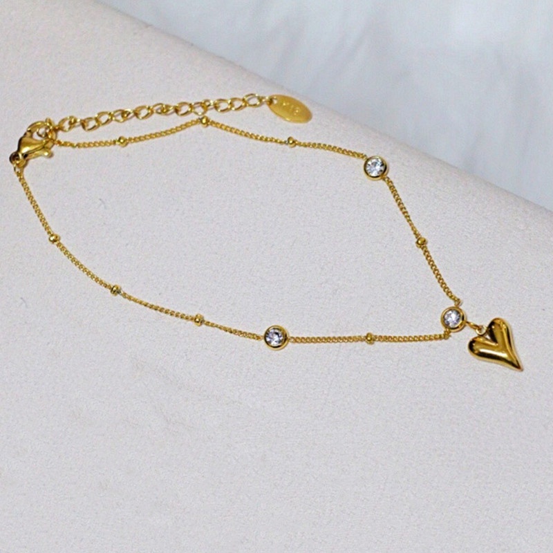 Lắc chân nữ 100% titan nguyên chất trái tim không gỉ mạ vàng 18K thời trang cho nữ