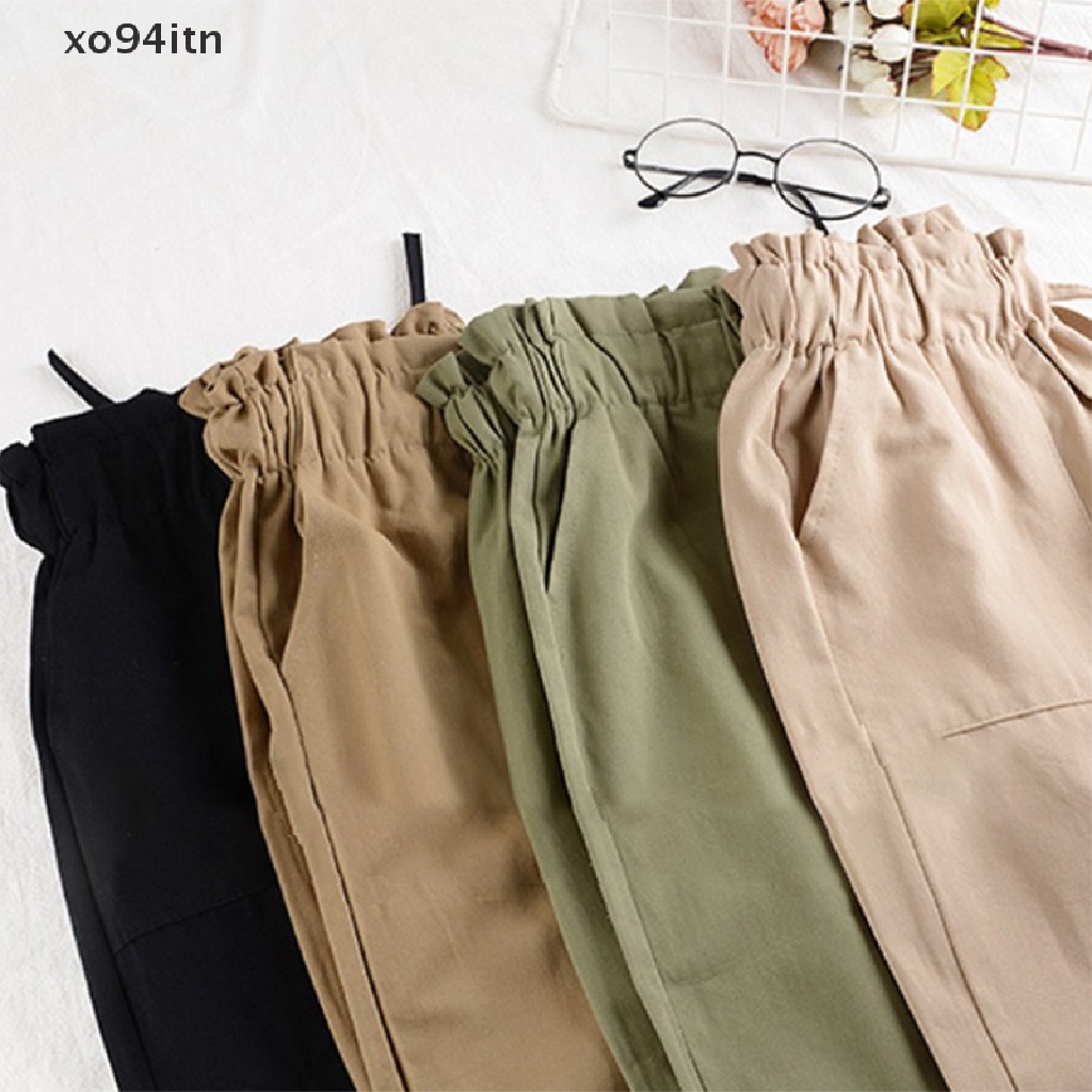【tn】 Women Cotton Elastic Waist Loose  Wide Leg Pants Long Trousers Palazo Linen .