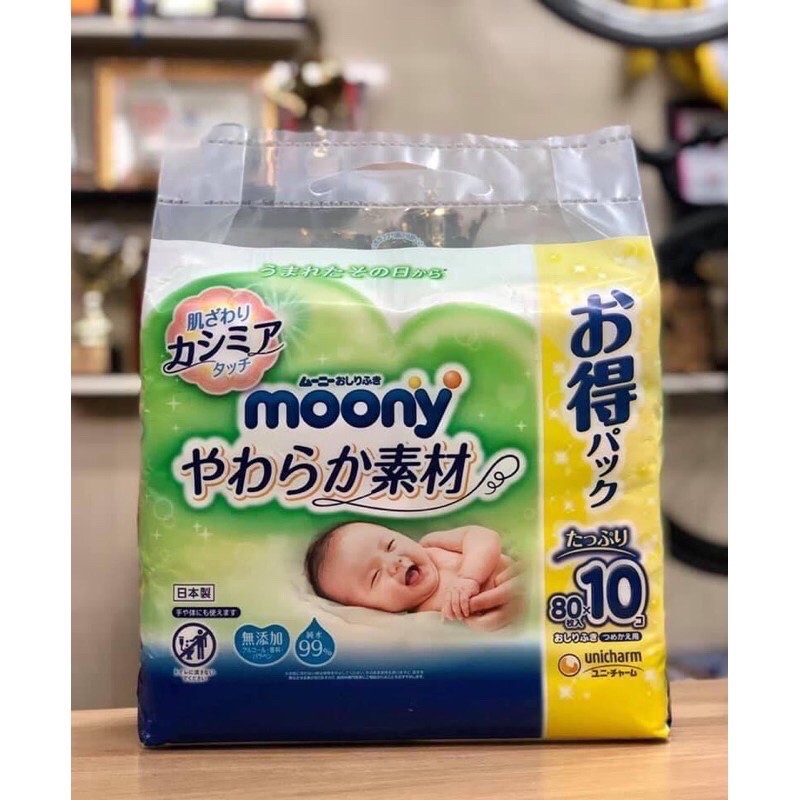 [CHUẨN NỘI ĐỊA] Khăn ướt MOONY nội địa Nhật 80 tờ