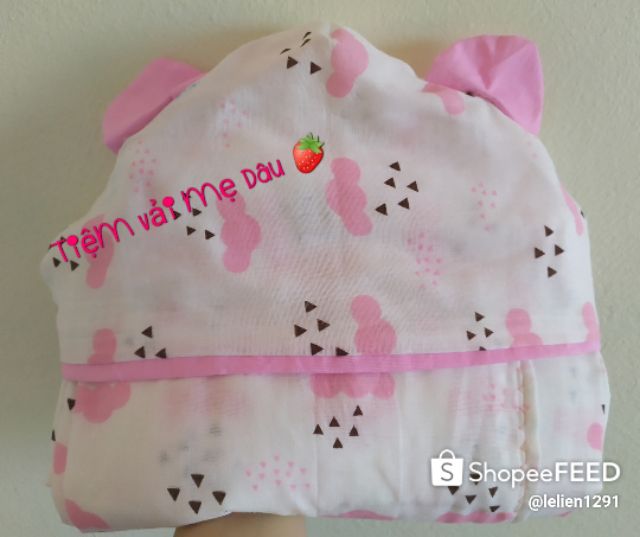 Khăn tắm choàng mũ muslin 4 lớp họa tiết siêu yêu cho bé
