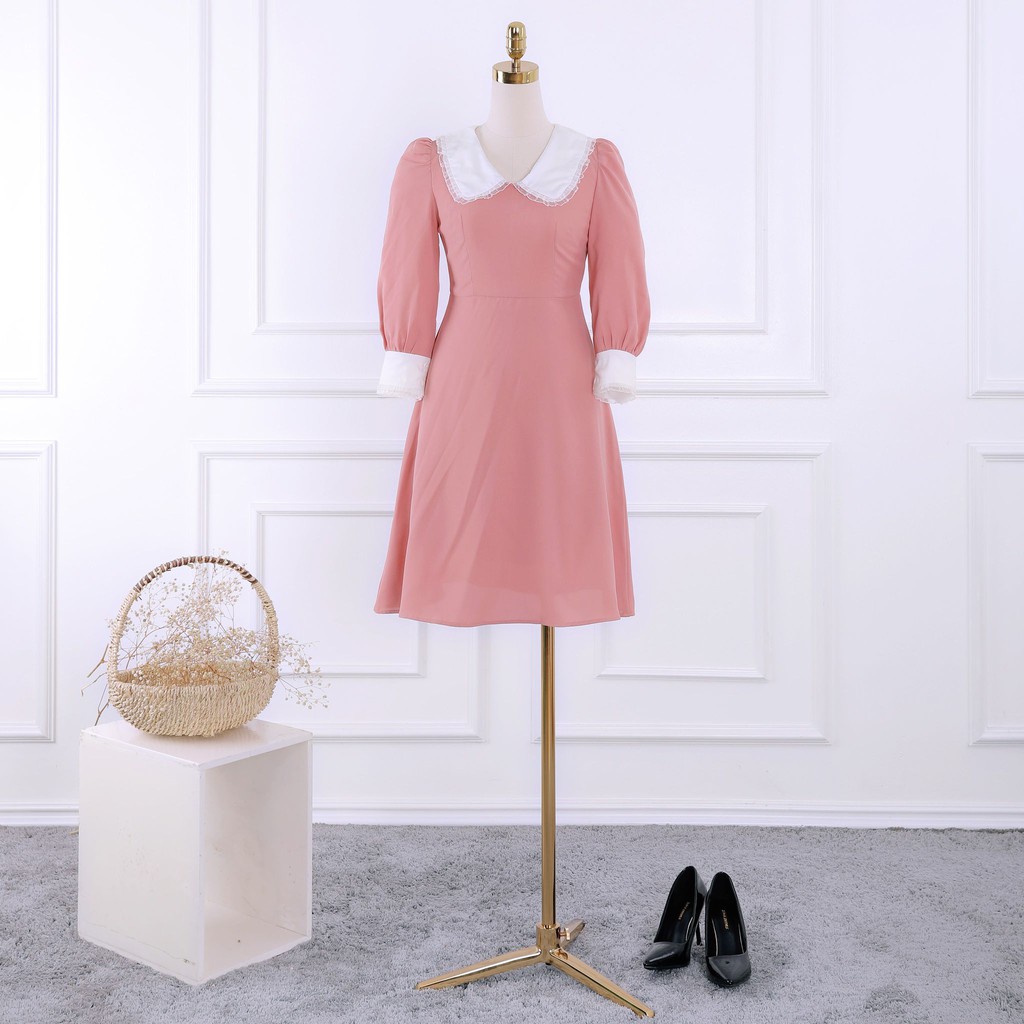 Đầm nữ cổ sen tiểu thư cách điệu phối tay TK FASHION DK889