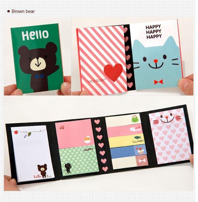 (Mẫu Ngẫu Nhiên) Nhãn Dán Ghi Chú Đánh Dấu Trang Sách Hình Gấu Nâu Mèo Đen Mặt Cười Dễ Thương