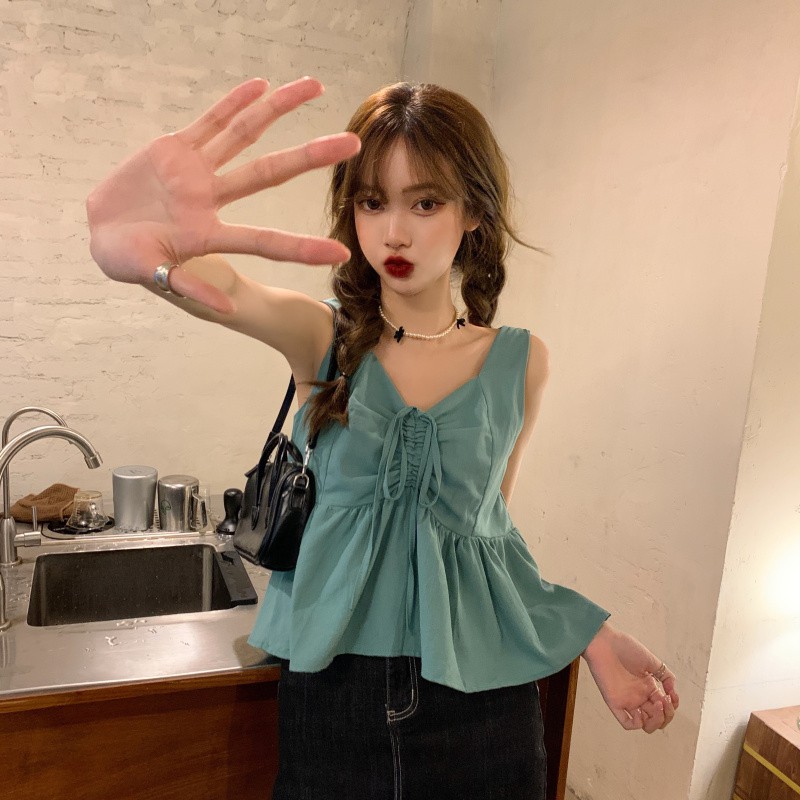 Áo Đũi Kiểu Nữ Hai Dây Bản To, Có Dây Rút Ngực, Dáng Ngắn Dễ Thương (Mã TT3) | BigBuy360 - bigbuy360.vn