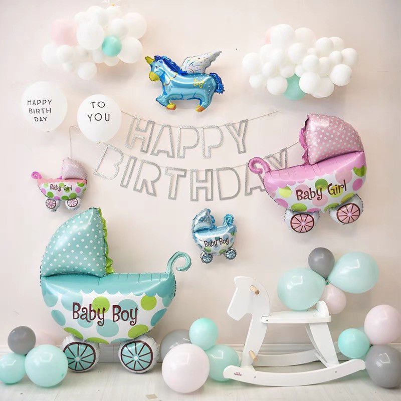 Bóng bay hình xe nôi bé trai, bé gái trang trí sinh nhật, đầy tháng, thôi nôi