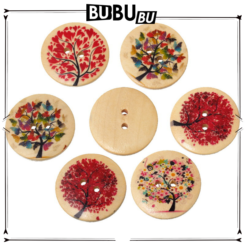 [ROOBON]20Pcs Mixed Color Round Wooden buttons sewing scrapbook decoration 2 Hole