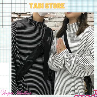 Áo sweater thun cổ lọ ống rộng kẻ sọc ullzang
