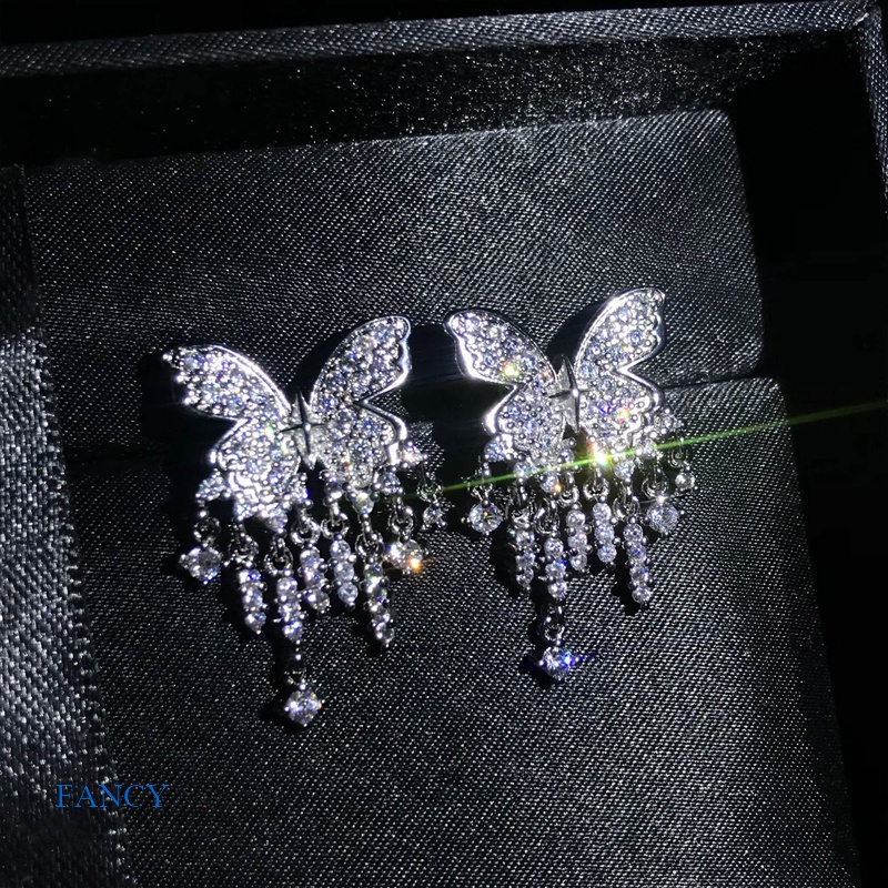 Bông Tai Hình Bướm Đính Đá Zircon Sáng Bóng Thanh Lịch Cho Nữ