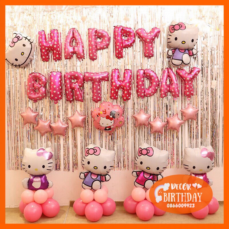Set Trang Trí Sinh Nhật ️🎈️🎈HELLO KITTY️🎈️🎈 Siêu Dễ Thương Cho Bé Gái, Đầy Đủ Như Hình Tặng Kèm Đồ Bơm Băng Dính