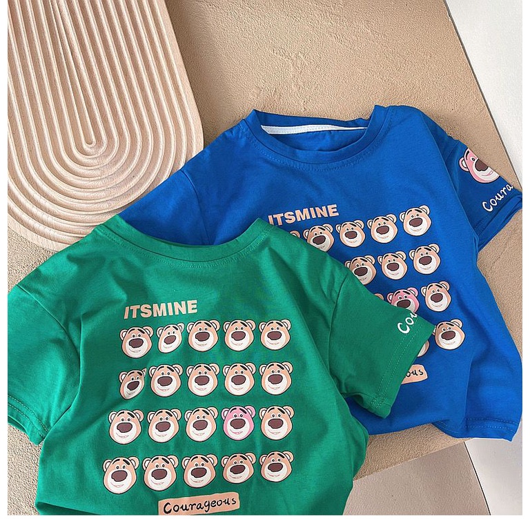 Áo Thun 100% Cotton Tay Ngắn Cổ Tròn In Họa Tiết Hoạt Hình Phong Cách Hàn Quốc Cho Bé Trai