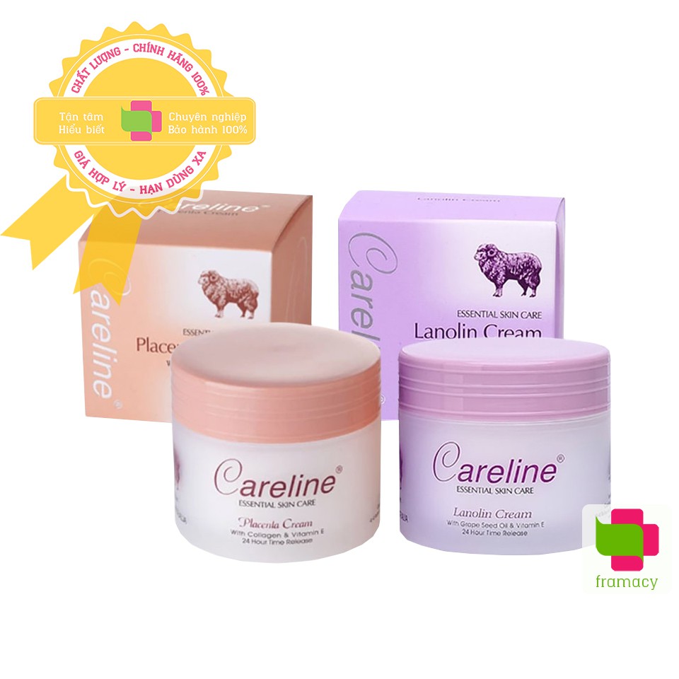 Kem dưỡng ẩm mỡ cừu (tím), nhau thai cừu (cam) Careline Lanolin/Placenta Cream, Úc (100ml) cho mọi lứa tuổi