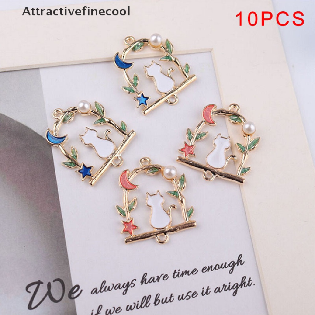 Set 10 mặt dây chuyền hình mèo và ngôi sao bằng hợp kim tráng men diy