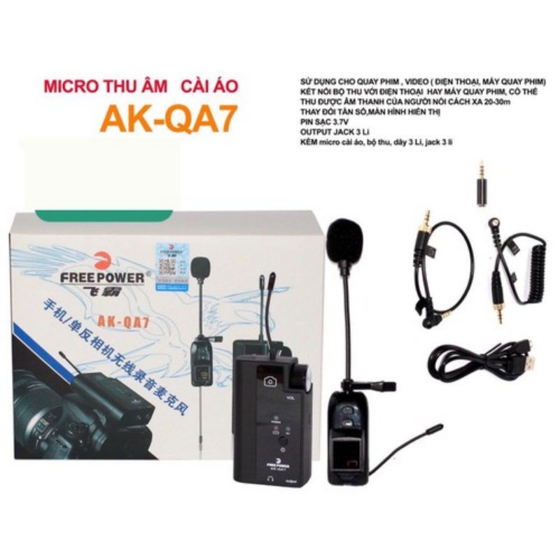Micro thu âm không dây cho điện thoại, máy ảnh, máy quay phim chính hãng Free Power AK-QA7