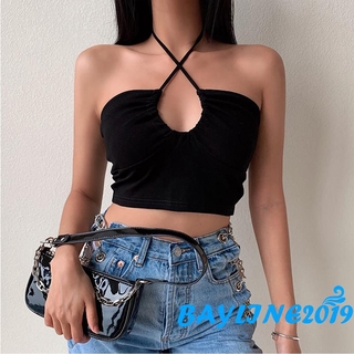 Bay-áo xe tăng dây Crisscross dành cho nữ, Áo Crop top không tay màu trơn gợi cảm