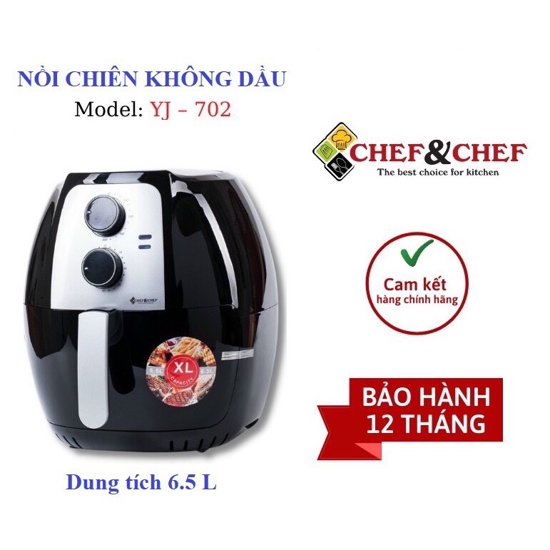 NỒI CHIÊN KHÔNG DẦU CHEF&amp;CHEF 7,7L vs 6,5L và 5,5L BẢO HÀNH 12 THÁNG (Shopgiadung102)