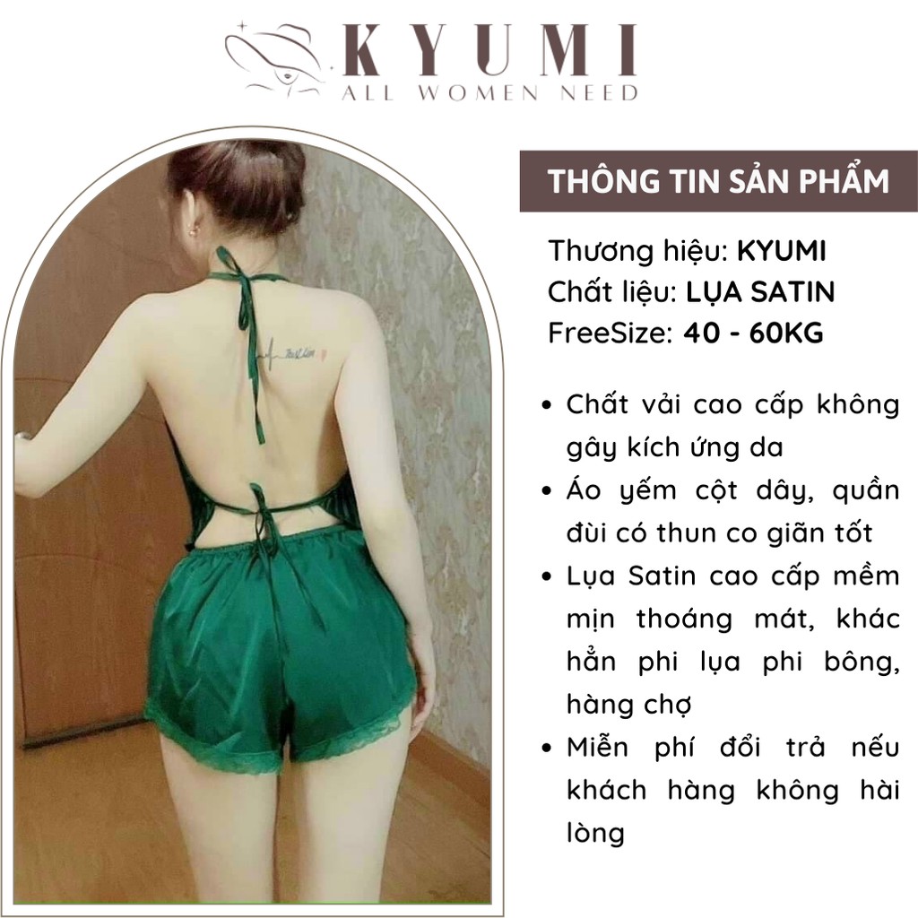 Đồ ngủ sexy yếm dập ly KYUMI Official, chất liệu lụa satin, freesize 40-65kg tùy chiều cao, kèm quần ren gợi cảm 001 | BigBuy360 - bigbuy360.vn