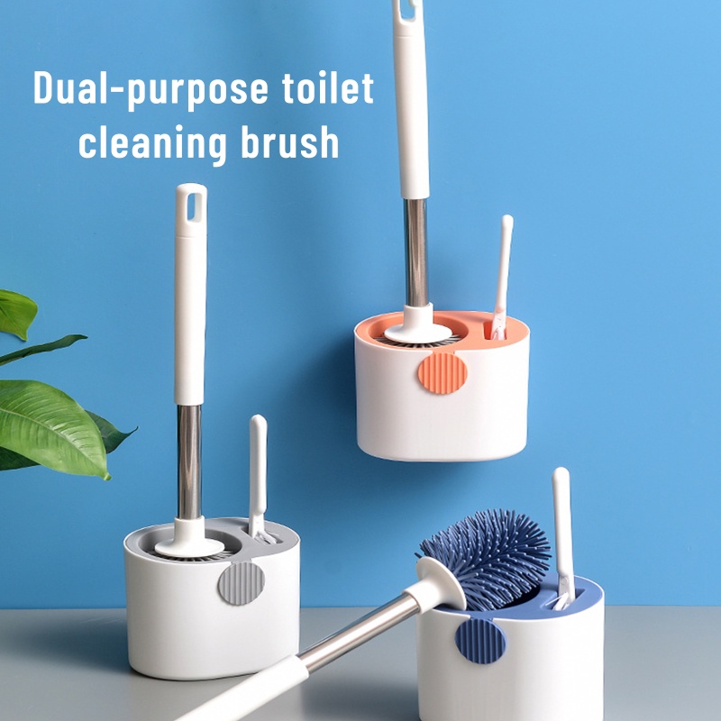 Bộ Cọ Chà Toilet Bằng Silicone Cán Dài Kèm Đế Thoát Nước Tiện Dụng